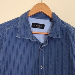 J. Campbell Men's Blue Stripe Casual Button Down Shirt, Size Extra Large (XL)